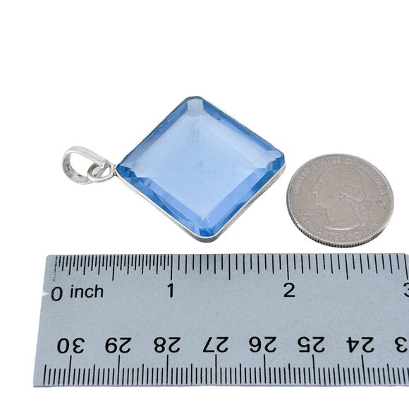 Vintage Sterling Silver 925 5.2cm Square Gem Cut Blue Spinel Pendant - Picture 6 of 7